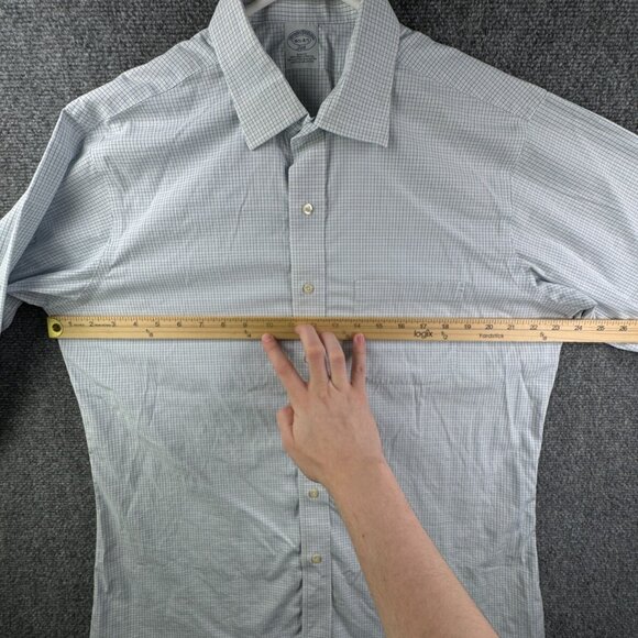 Brooks Brothers STRETCH Blue Check Long Sleeve Cotton Button Up 16.5 34/35 Slim - Picture 5 of 15